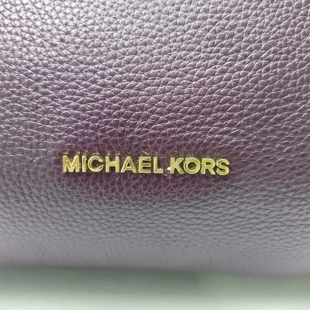 Michael Kors Aria Purple Pebbled Leather Studded Zipper Closure Shoulder Bag